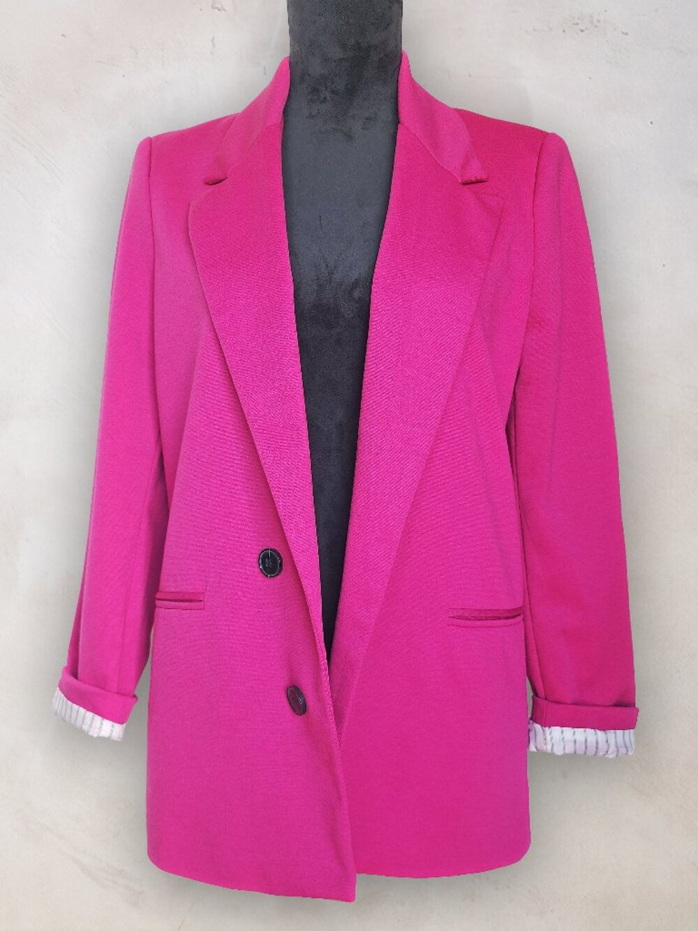 Jules & Leopold Hot Pink Fuchsia Double Breasted Blazer Jacket Pinstripe 90s Y2K